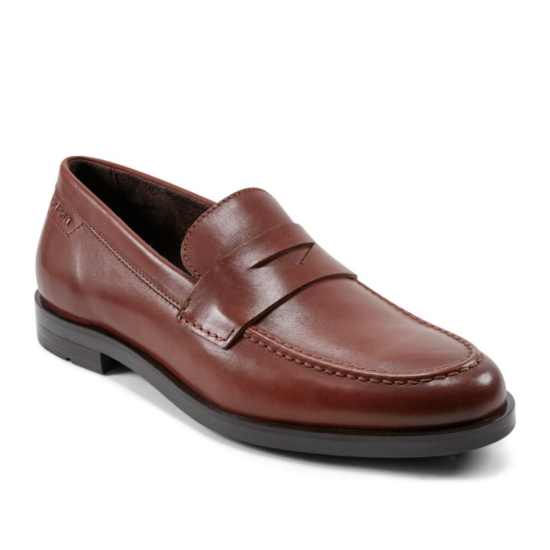 Men Rockport Sutton Dress Slip-on Penny Loafers Dark Brown USA | JA7-20192