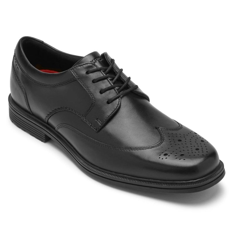 Men Rockport Taylor Waterproof Black Wingtip Dress Shoes Black USA | CU2-35303