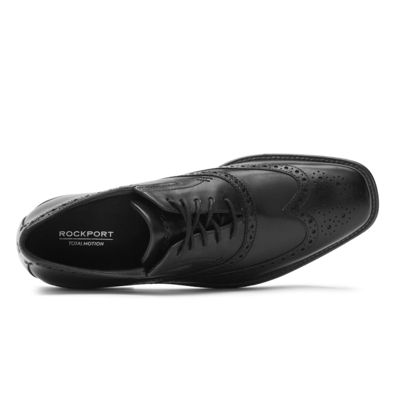 Men Rockport Total Motion Amalfi Wingtip Dress Shoes Black USA | ZW4-34813