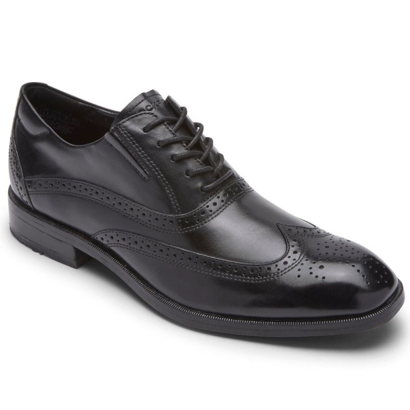 Men Rockport Total Motion Office Wingtip Oxford Shoes Black USA | DV6-58765