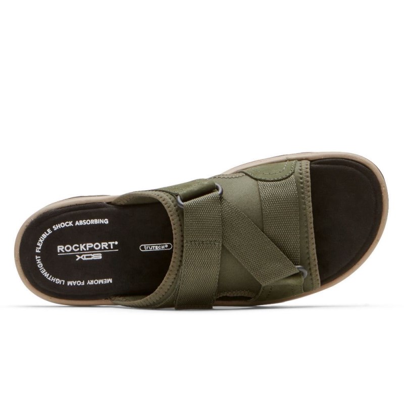 Men Rockport Trail Technique II Velcro Slides Olive USA | PQ8-81268