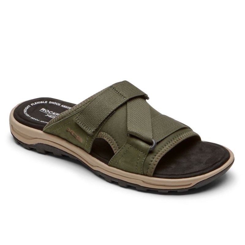 Men Rockport Trail Technique II Velcro Slides Olive USA | PQ8-81268