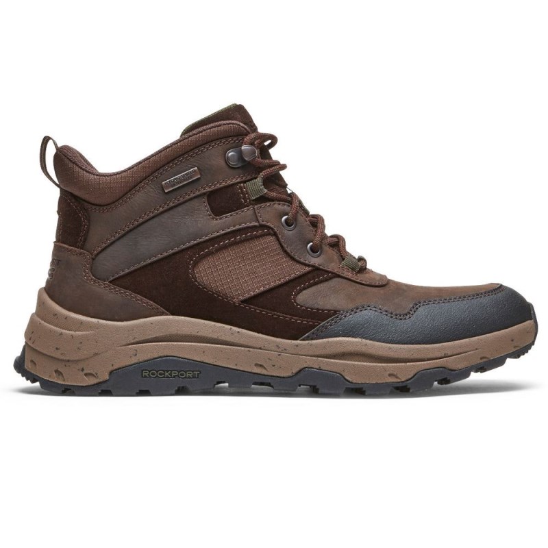 Men Rockport XCS Pathway Mid Waterproof Boots Dark Brown USA | TW2-16161