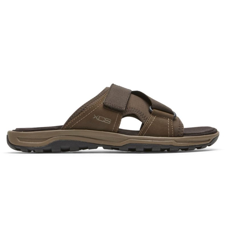 Men Rockport XCS Trail Technique II Velcro Slides Brown USA | YT5-70237