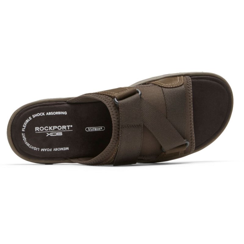 Men Rockport XCS Trail Technique II Velcro Slides Brown USA | YT5-70237