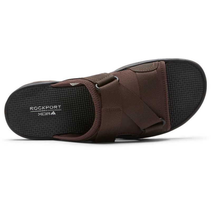 Men Rockport XCS Trail Technique Velcro Slides Brown USA | YC8-98539