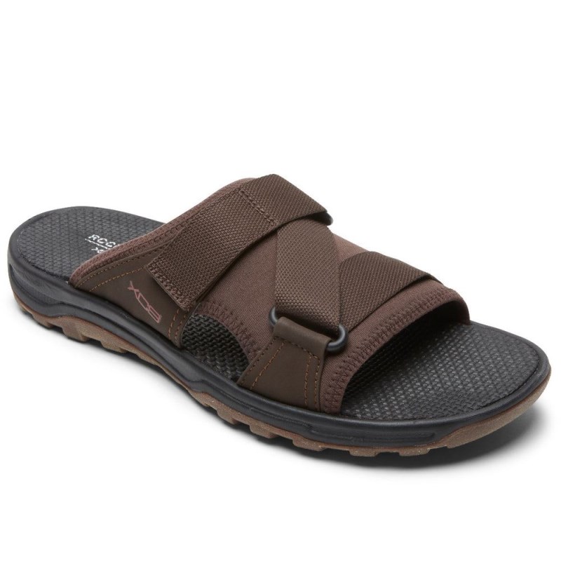 Men Rockport XCS Trail Technique Velcro Slides Brown USA | YC8-98539