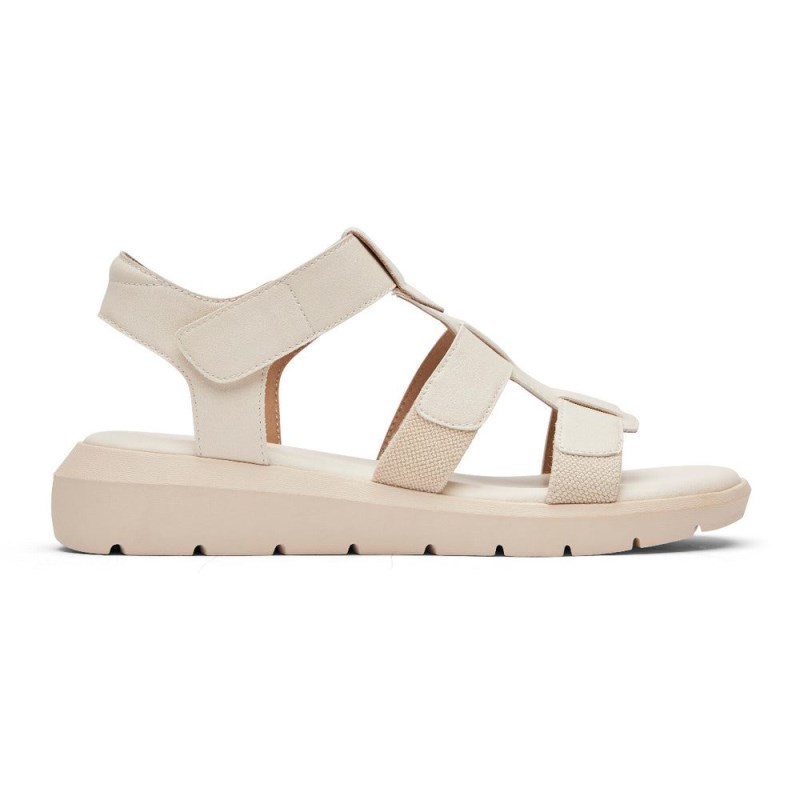 Women Rockport Abbie T-Strap Sandals Cream USA | PK9-46154