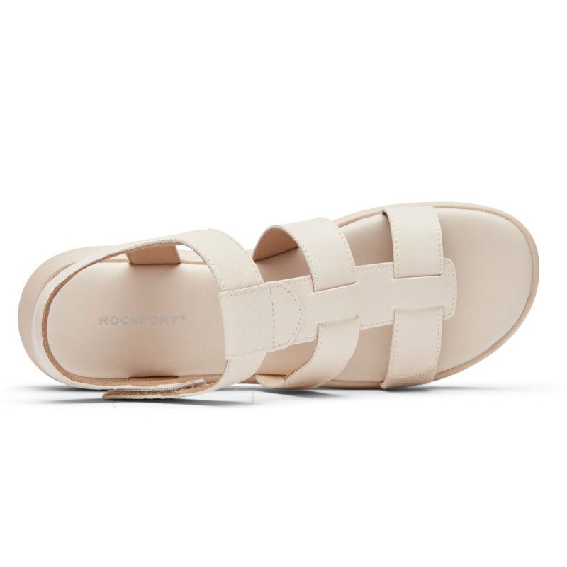 Women Rockport Abbie T-Strap Sandals Cream USA | PK9-46154