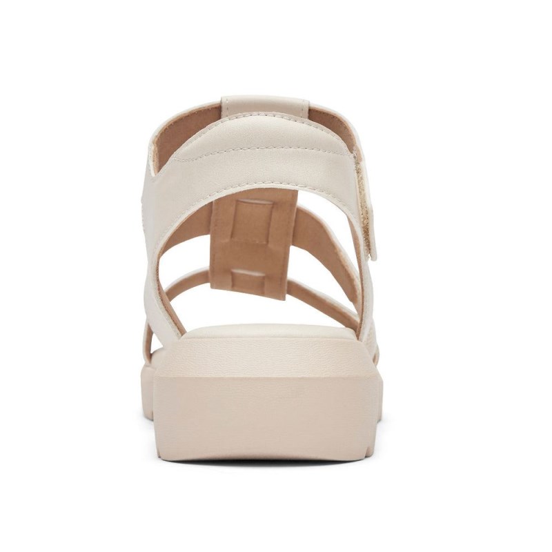 Women Rockport Abbie T-Strap Sandals Cream USA | PK9-46154