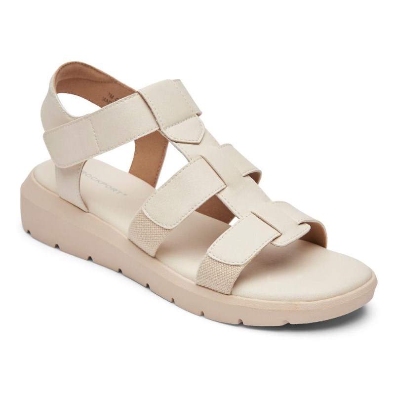 Women Rockport Abbie T-Strap Sandals Cream USA | PK9-46154