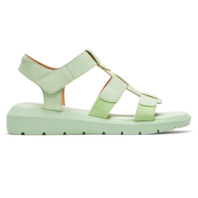 Women Rockport Abbie T-Strap Sandals Green USA | QS7-77907