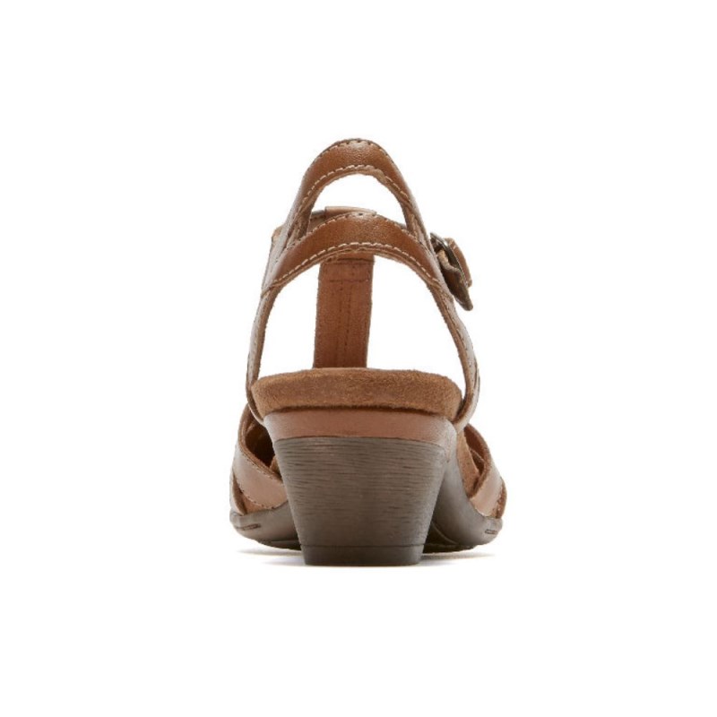 Women Rockport Aubrey T-Strap Heeled Sandals Brown USA | NT2-28842