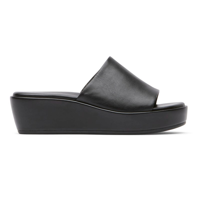 Women Rockport Aubriella Slides Black USA | GB7-64506