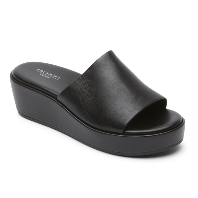 Women Rockport Aubriella Slides Black USA | GB7-64506