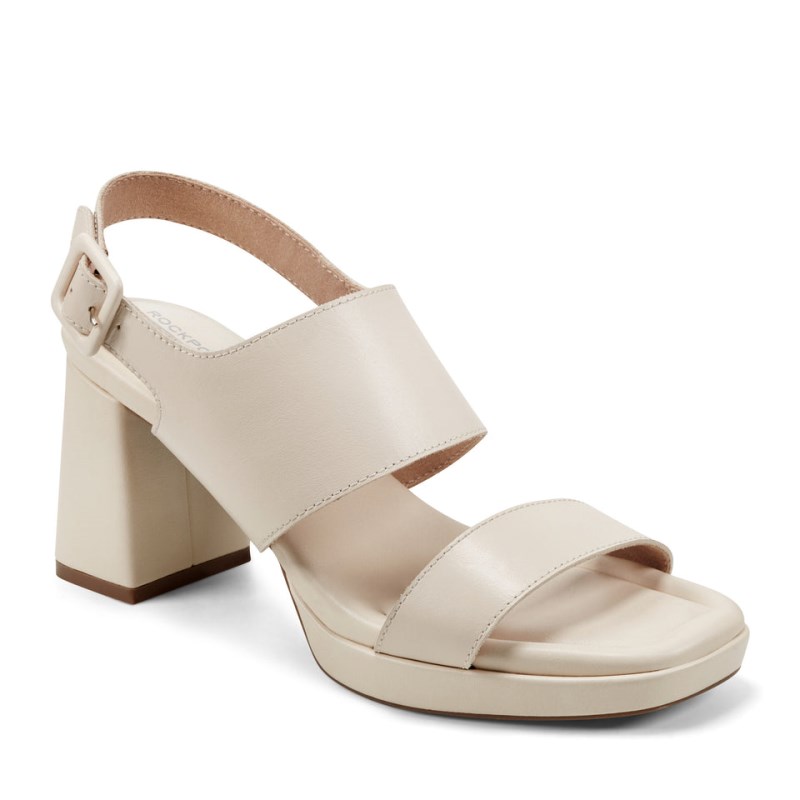 Women Rockport Aurielia 2 Band Heeled Sandals Cream USA | PF9-48824