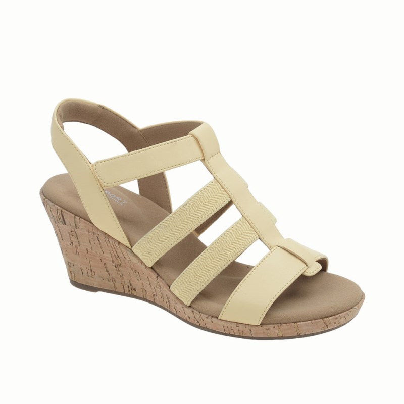 Women Rockport Blanca Elastic T-Bar Wedge Sandals Yellow USA | WB9-32563