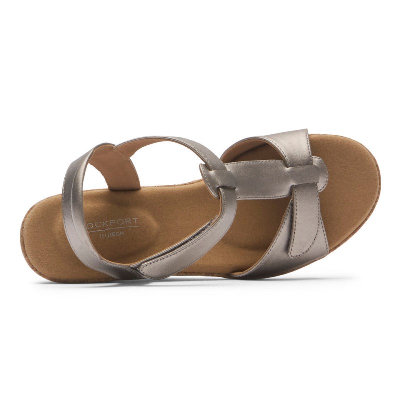 Women Rockport Blanca T-Strap Wedge Sandals Grey USA | SX9-36993