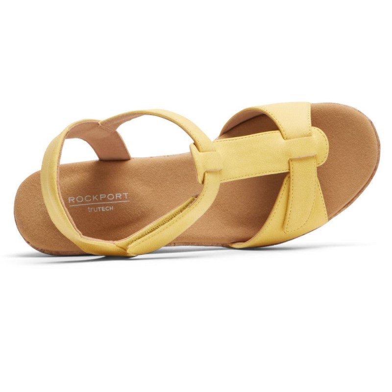 Women Rockport Blanca T-Strap Wedge Sandals Yellow USA | CF2-81388