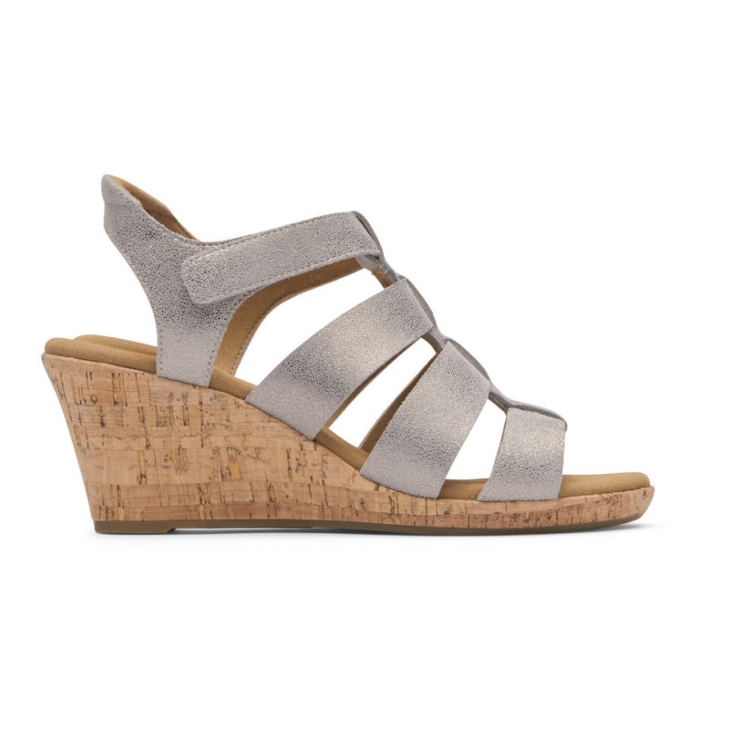 Women Rockport Briah New Gladiator Wedge Sandals Grey USA | AP7-50625