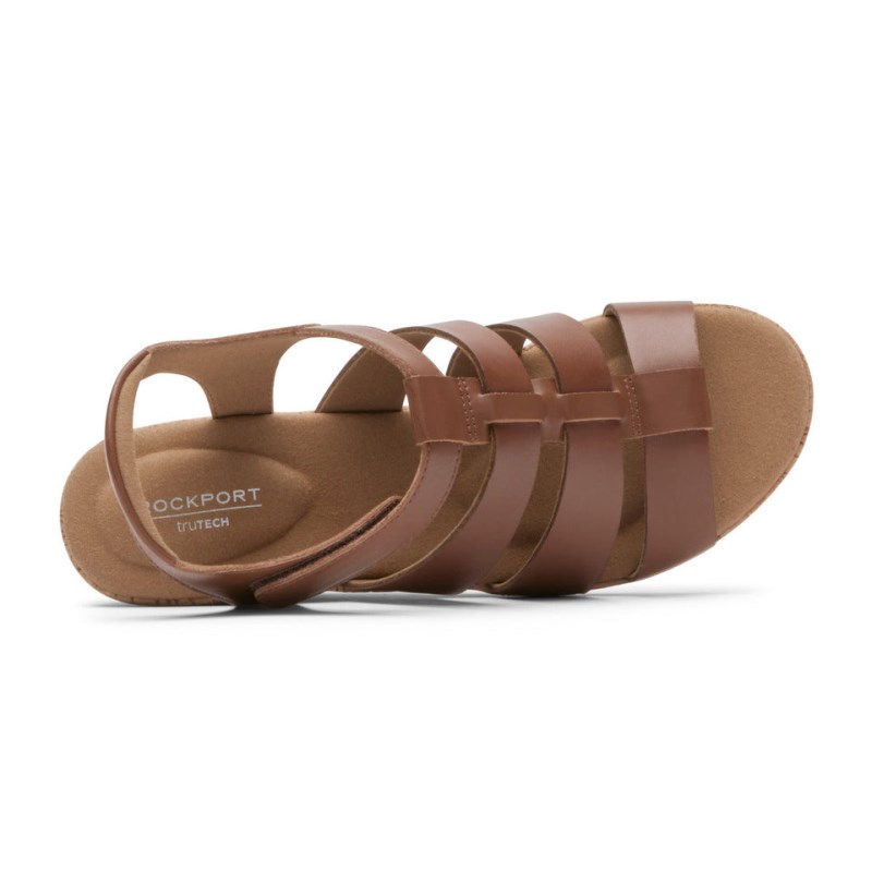 Women Rockport Briah New Gladiator Wedge Sandals Brown USA | LM0-23812