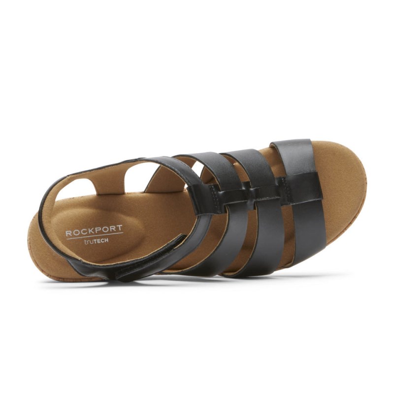 Women Rockport Briah New Gladiator Wedge Sandals Black USA | AW5-37703