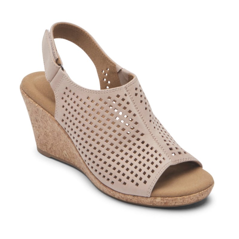 Women Rockport Briah Perforated Slingback Wedge Sandals Pink USA | MZ5-19651