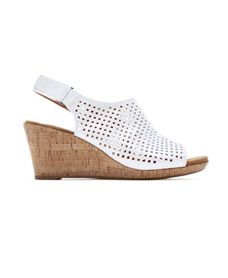 Women Rockport Briah Perforated Slingback Wedge Sandals White USA | TS1-29672