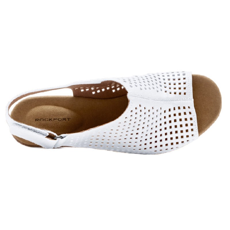 Women Rockport Briah Perforated Slingback Wedge Sandals White USA | TS1-29672