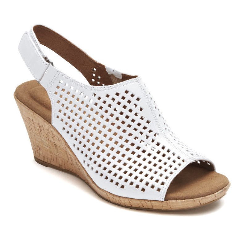 Women Rockport Briah Perforated Slingback Wedge Sandals White USA | TS1-29672