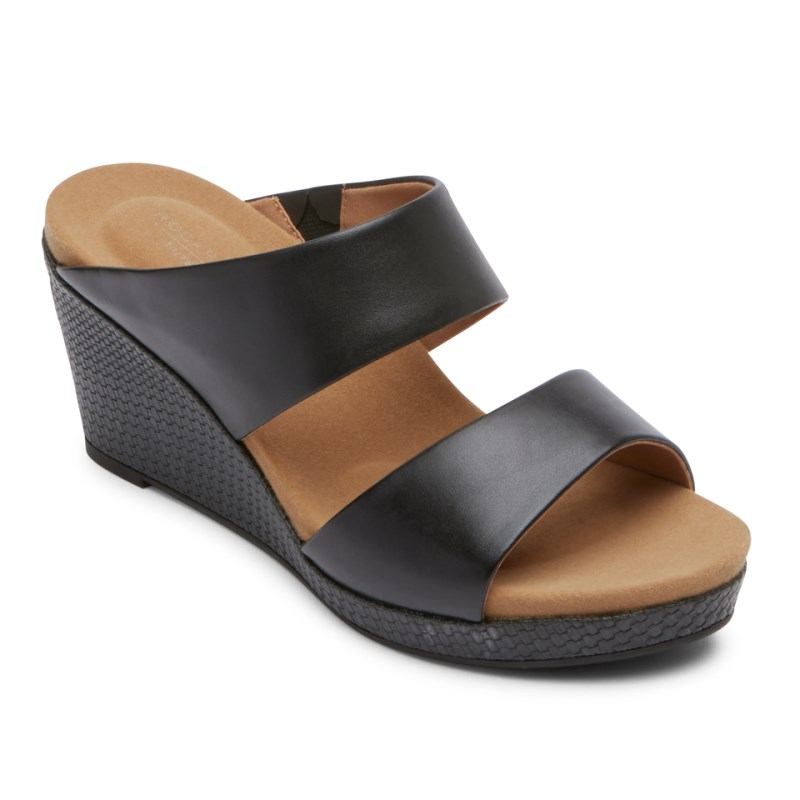 Women Rockport Briah Slides Black USA | YD7-87808