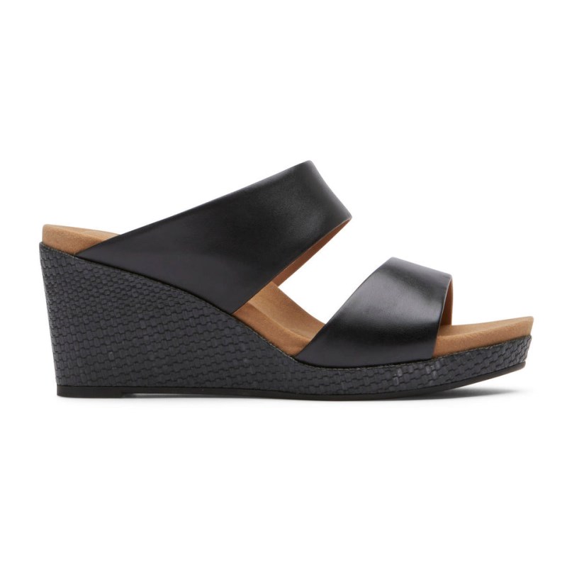 Women Rockport Briah Slides Black USA | YD7-87808