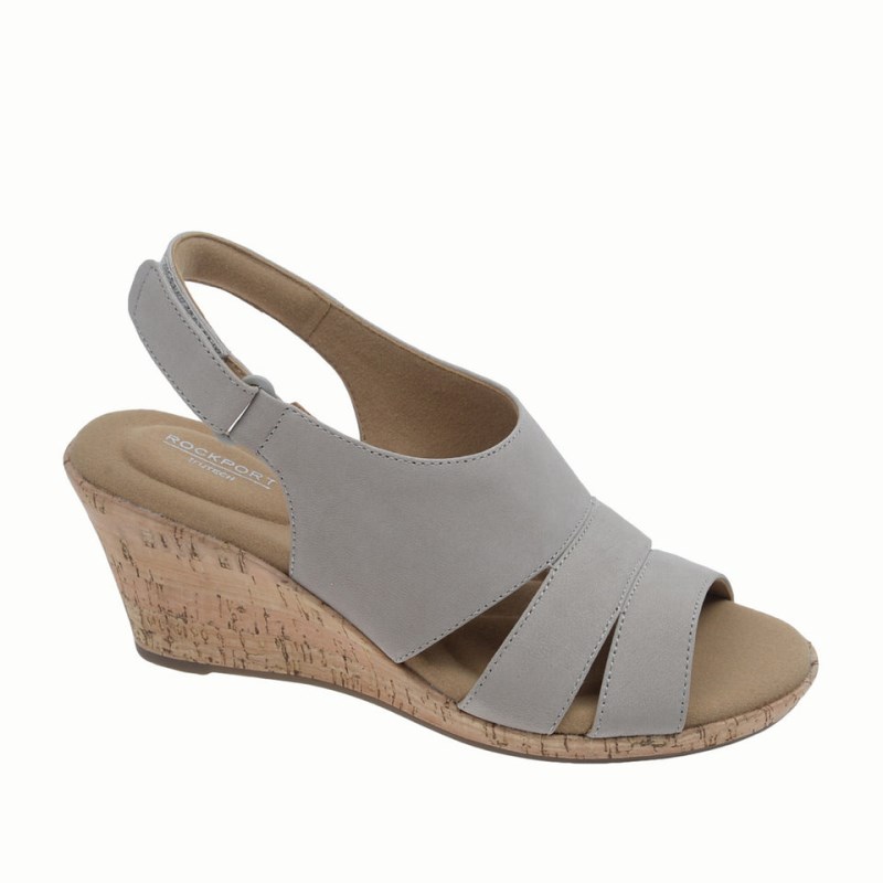 Women Rockport Briah Slingback Wedge Sandals Grey Brown USA | DU4-16611