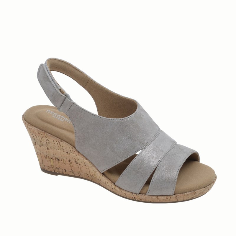 Women Rockport Briah Slingback Wedge Sandals Grey USA | WJ7-11501