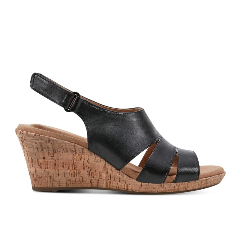 Women Rockport Briah Slingback Wedge Sandals Black USA | QM6-37043