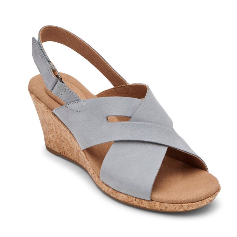 Women Rockport Briah Slot Slingback Wedge Sandals Blue USA | JW8-31423