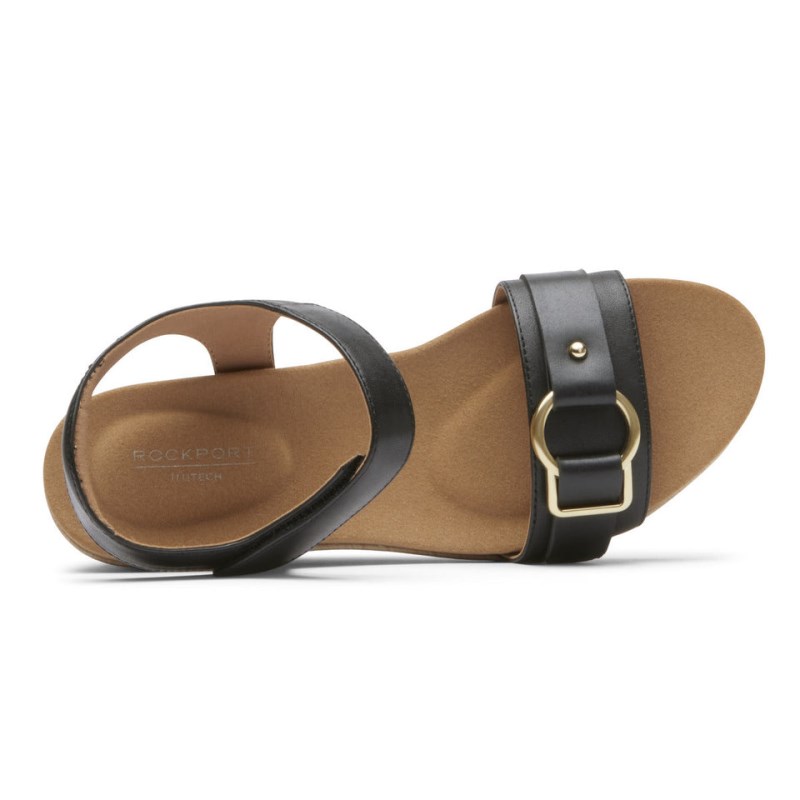 Women Rockport Briah Wedge Sandals Black USA | TY7-09680