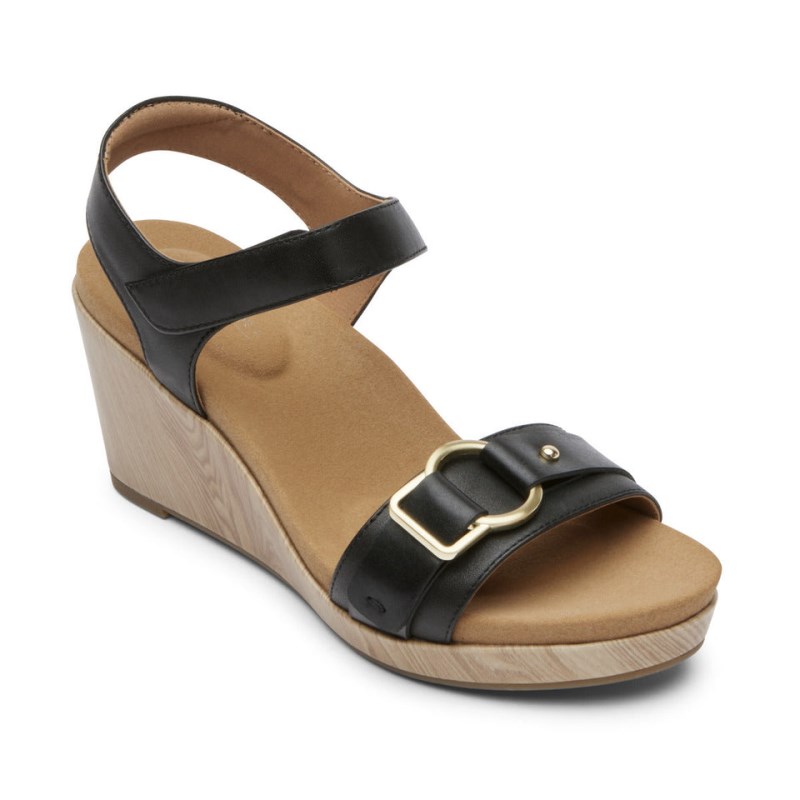 Women Rockport Briah Wedge Sandals Black USA | TY7-09680