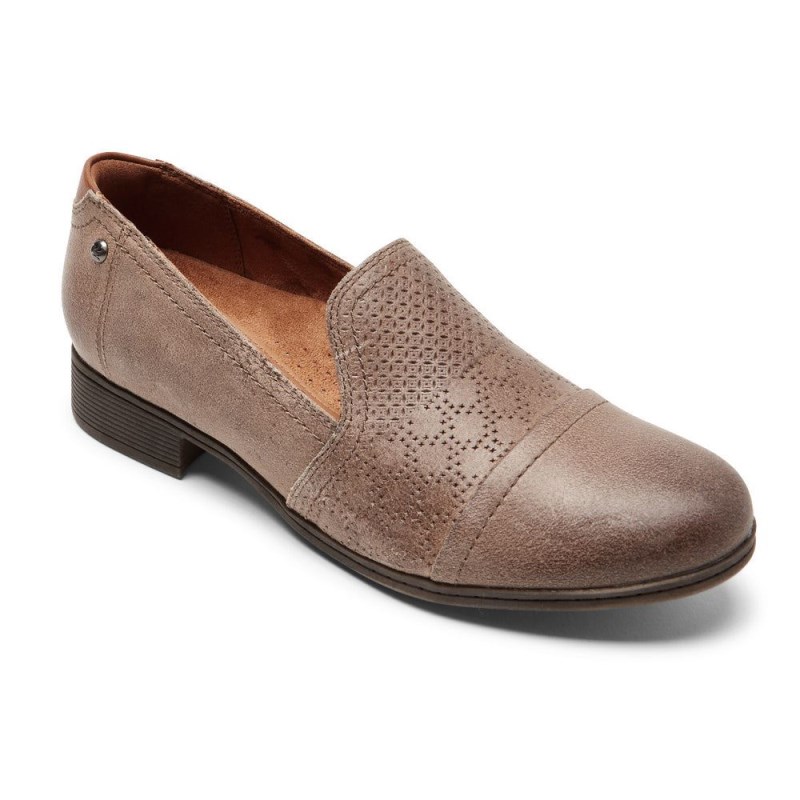 Women Rockport Crosbie Slip Ons Grey Brown USA | PS2-39853