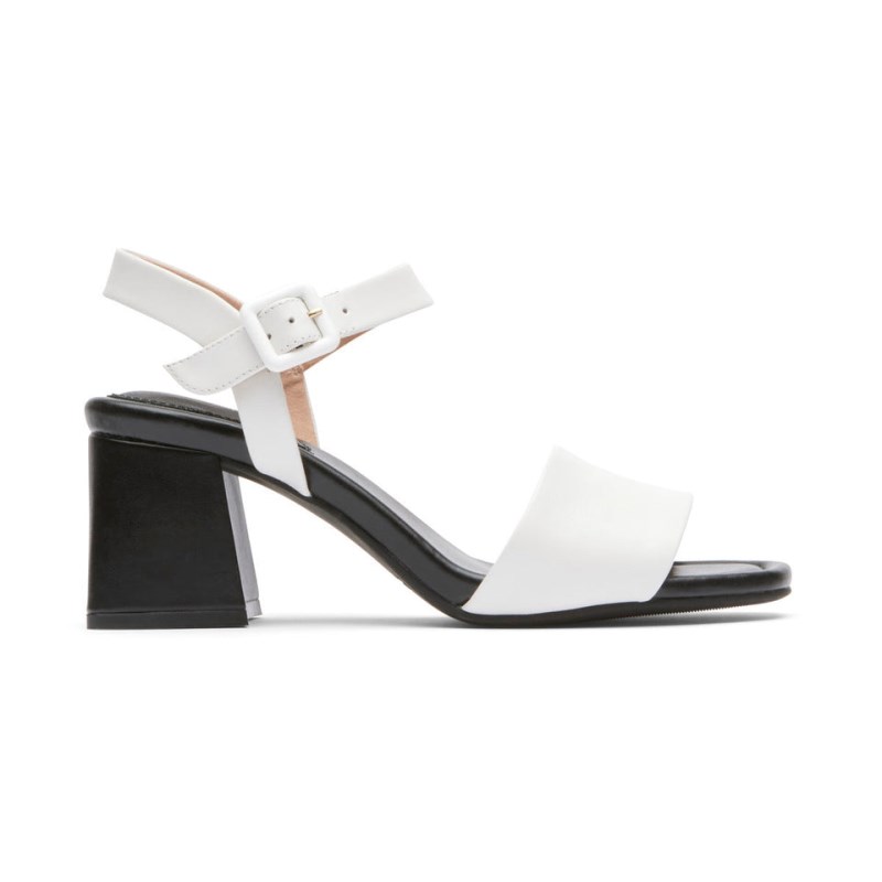 Women Rockport Farrah 2-Strap Heeled Sandals White/Black USA | GZ4-68306