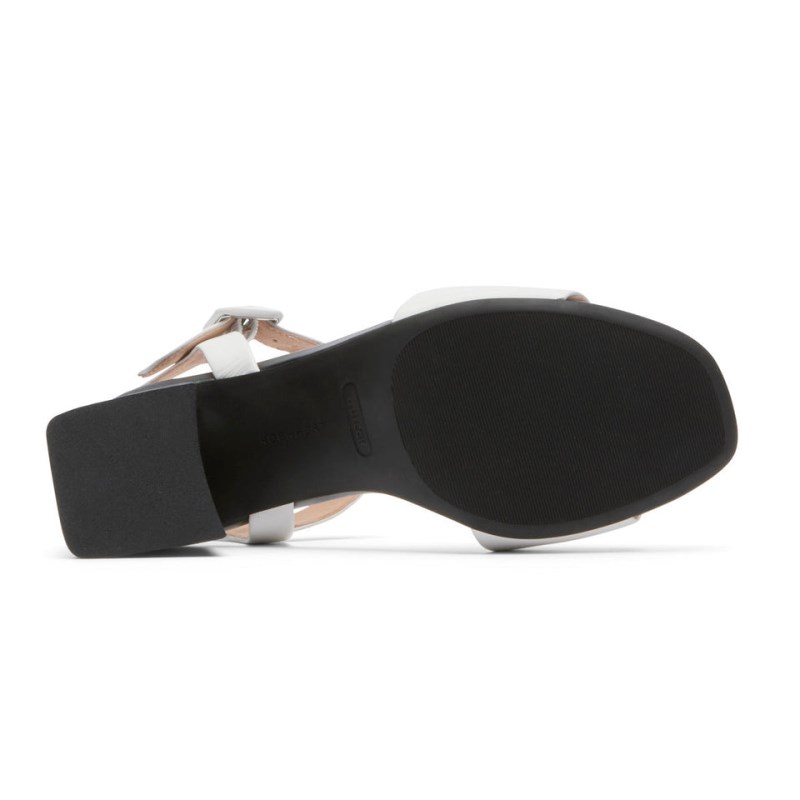 Women Rockport Farrah 2-Strap Heeled Sandals White/Black USA | GZ4-68306