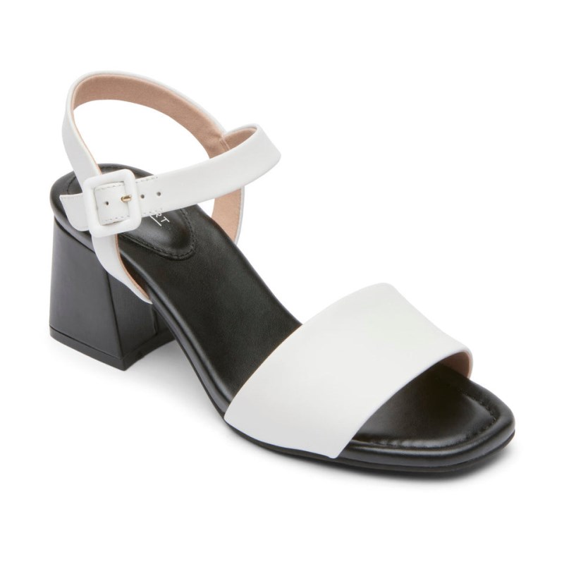 Women Rockport Farrah 2-Strap Heeled Sandals White/Black USA | GZ4-68306