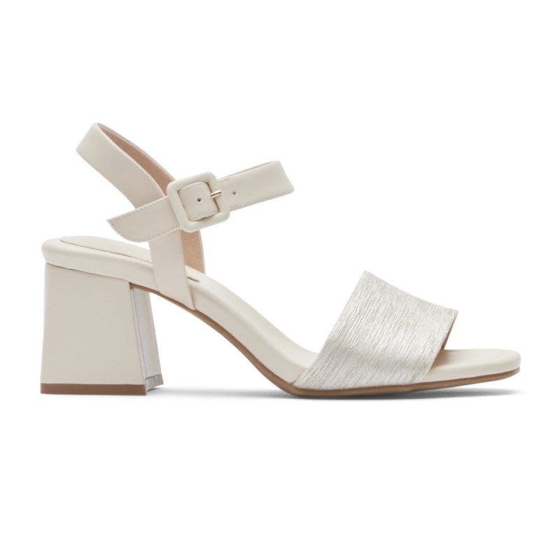 Women Rockport Farrah 2-Strap Heeled Sandals Cream USA | FY2-94759