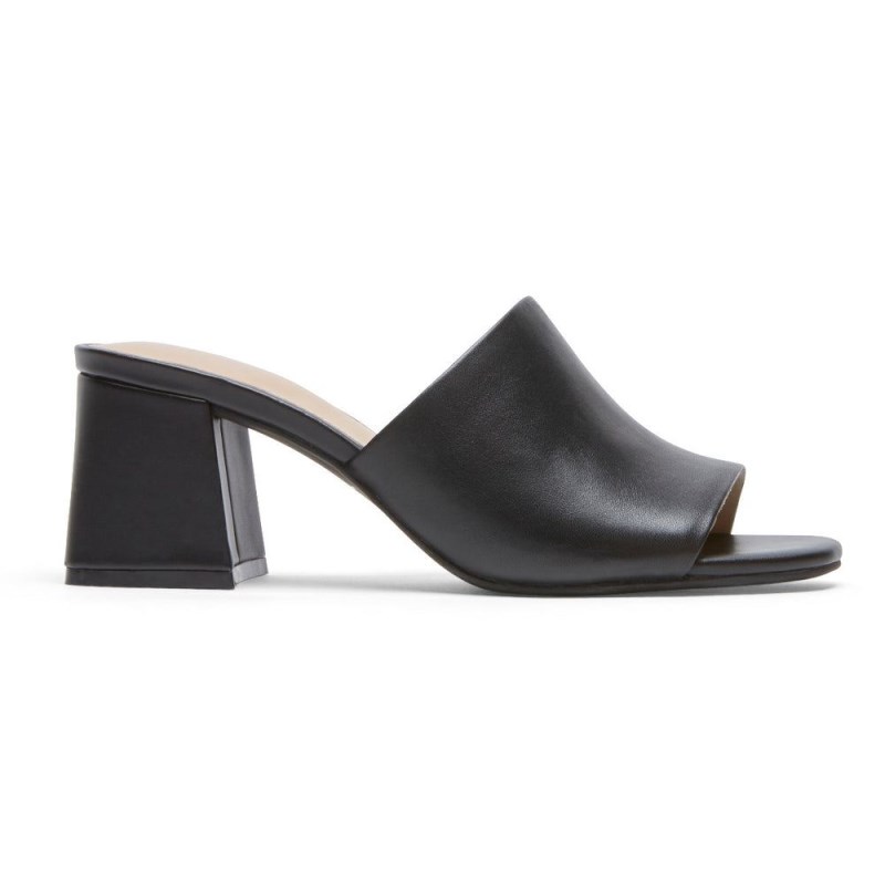 Women Rockport Farrah Heel Slides Black USA | KA5-75907