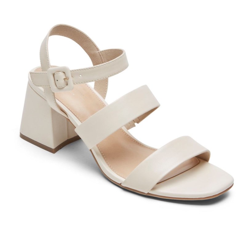 Women Rockport Farrah Strappy Heeled Sandals Cream USA | QF6-75267