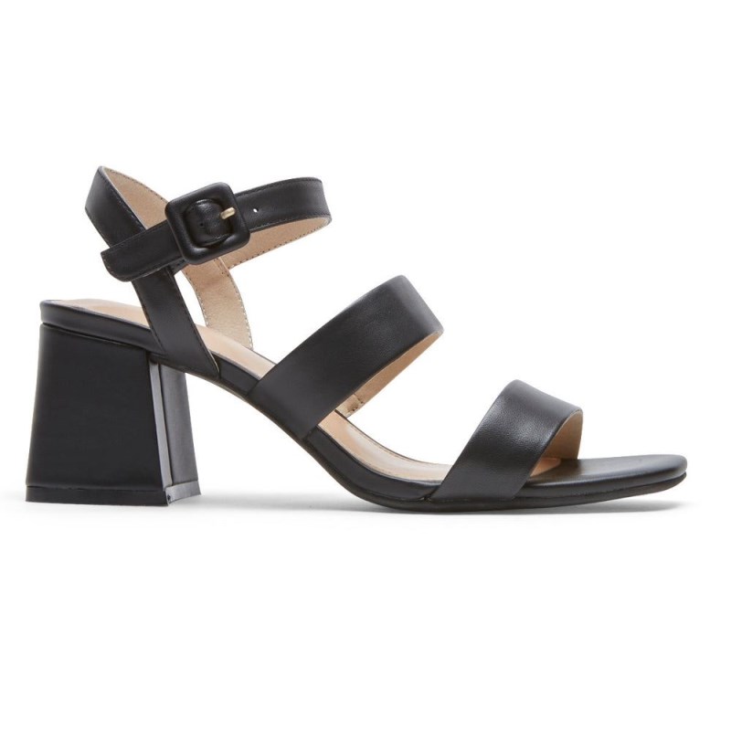 Women Rockport Farrah Strappy Heeled Sandals Black USA | EM5-63796