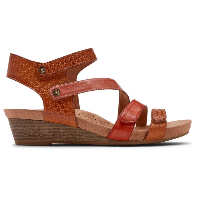 Women Rockport Hollywood 4-Strap Wedge Sandals Brown Multi USA | VM7-40954