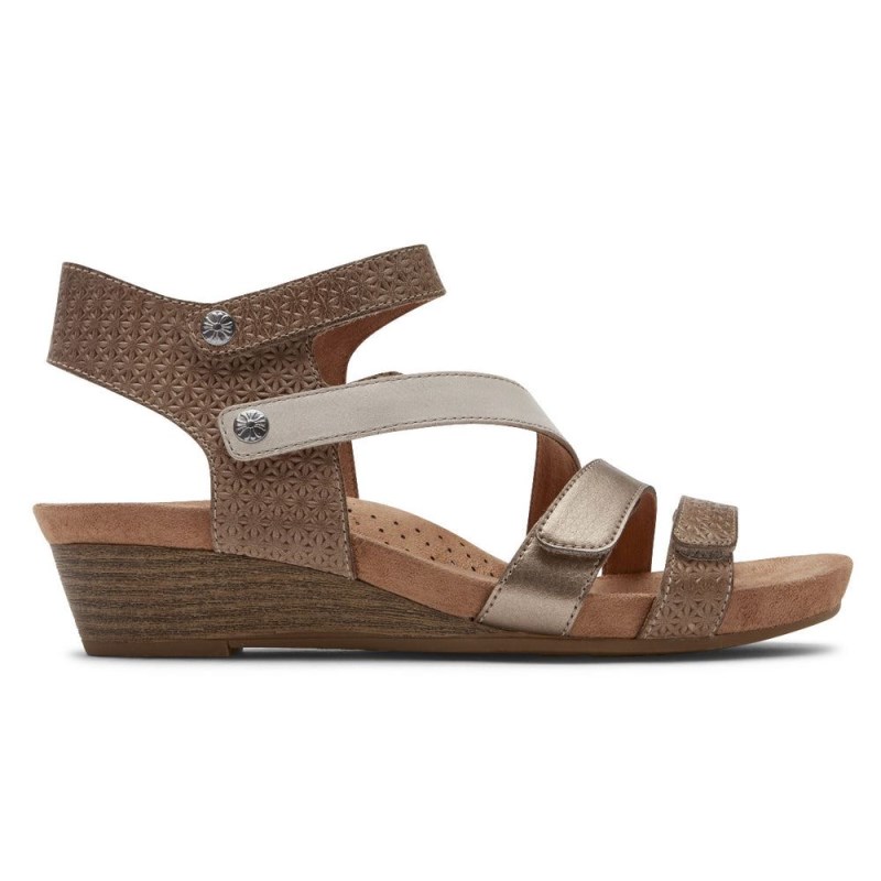 Women Rockport Hollywood 4-Strap Wedge Sandals Gold USA | JC8-47454