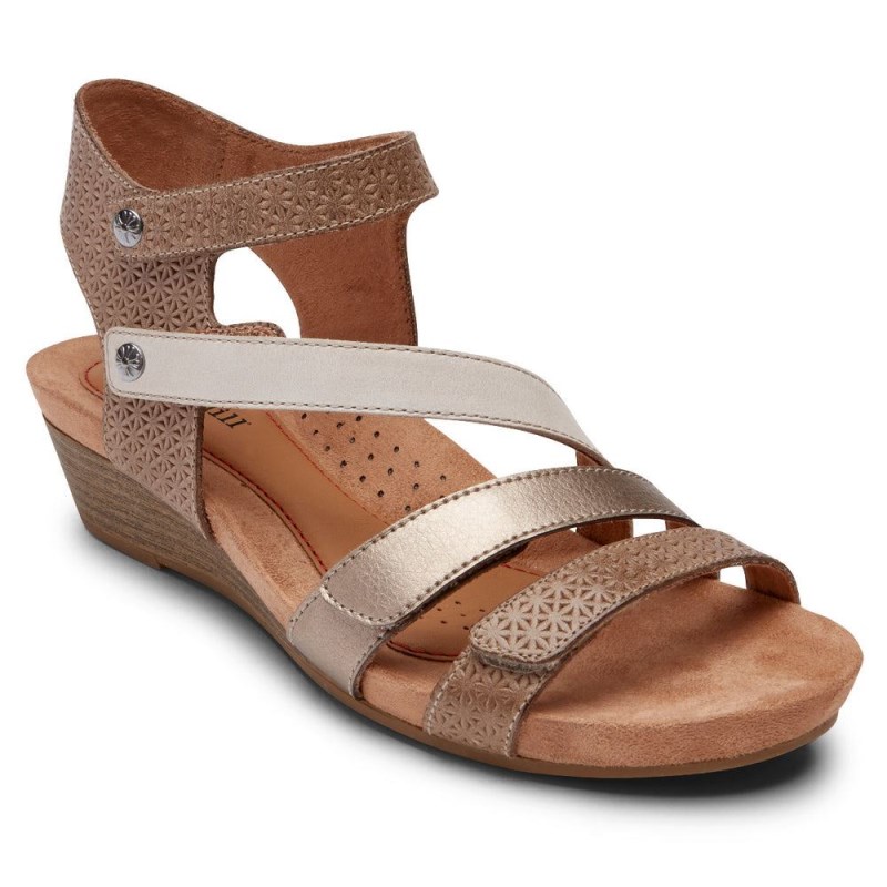 Women Rockport Hollywood 4-Strap Wedge Sandals Gold USA | JC8-47454