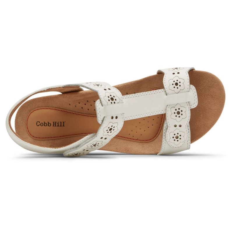 Women Rockport Hollywood T-Strap Wedge Sandals White USA | GA9-81848